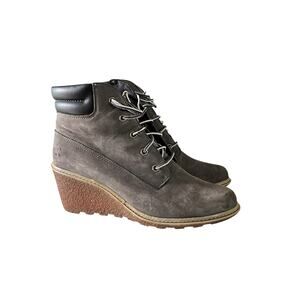TIMBERLAND Wedge Boot Gray Suede Leather Sz 8 Lace Up Deadstock Streetwear NEW